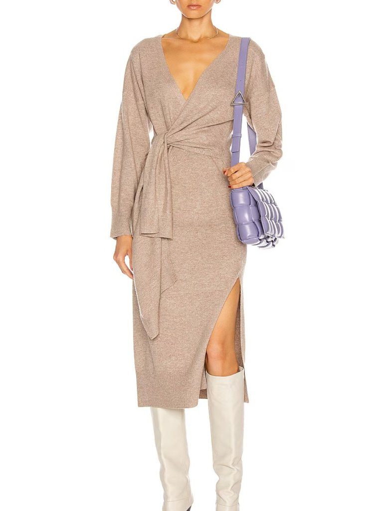 Jonathan Simkhai Skyla Wrap Dress In Fawn Wool Cashmere Medium